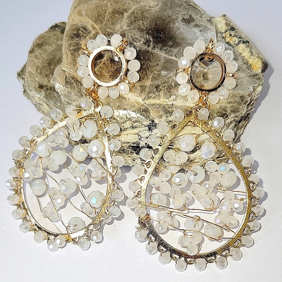 SALE! Clear Faceted Glass Teardrop Shaped,Drop Earrings in Goldtone - Picture 2 of 5